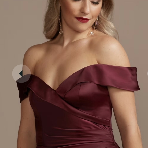 Satin Off-the-Shoulder Mermaid Dress - Picture 3 of 6